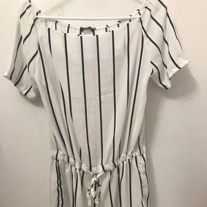 BooHoo off-the-shoulder striped romper size small